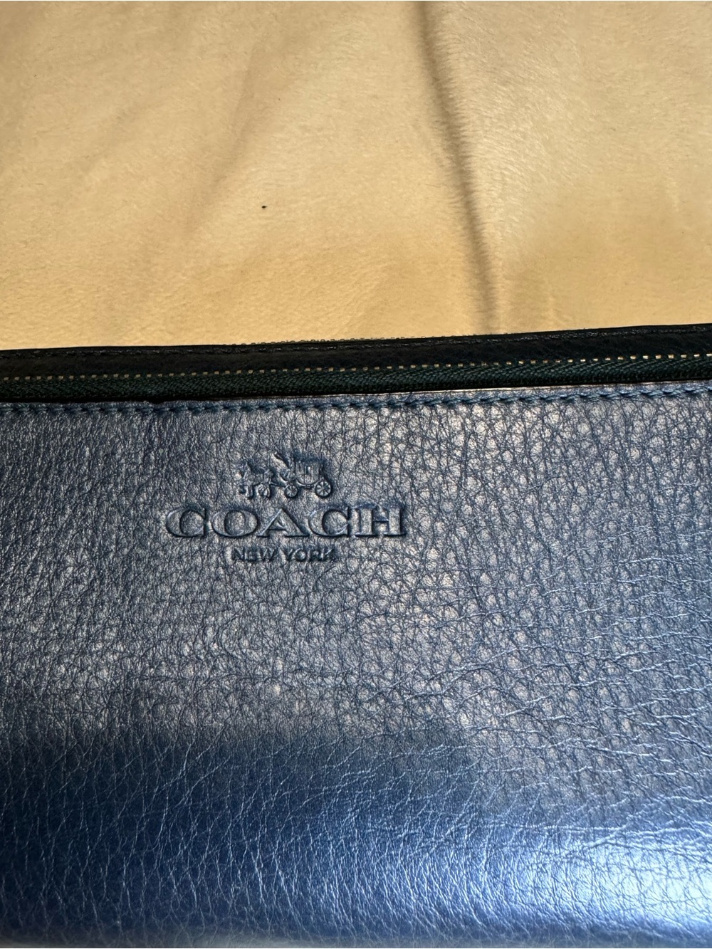 Coach Navy Pebbled Leather Zip Wristlet - Picture 2 of 7